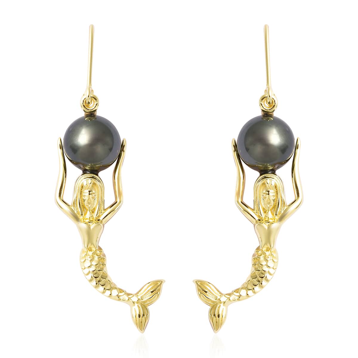 Tahitian Cultured Pearl Lever Back Mermaid Earrings in Vermeil Yellow Gold Over Sterling Silver 7.10 Grams image number 0