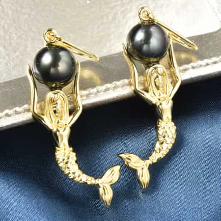 Tahitian Cultured Pearl Lever Back Mermaid Earrings in Vermeil Yellow Gold Over Sterling Silver 7.10 Grams image number 1