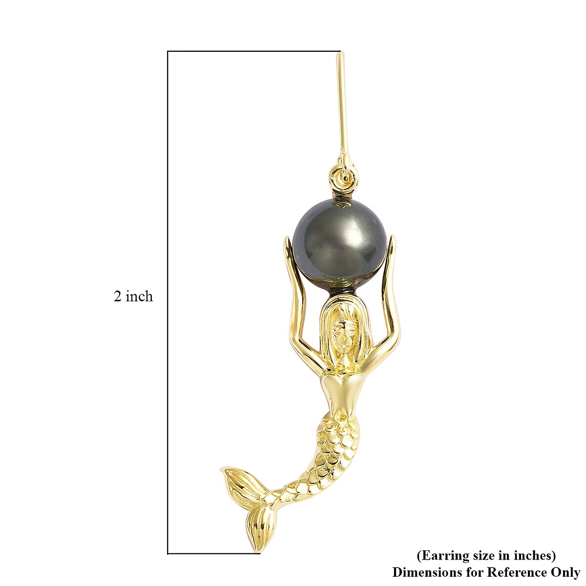 Tahitian Cultured Pearl Lever Back Mermaid Earrings in Vermeil Yellow Gold Over Sterling Silver 7.10 Grams