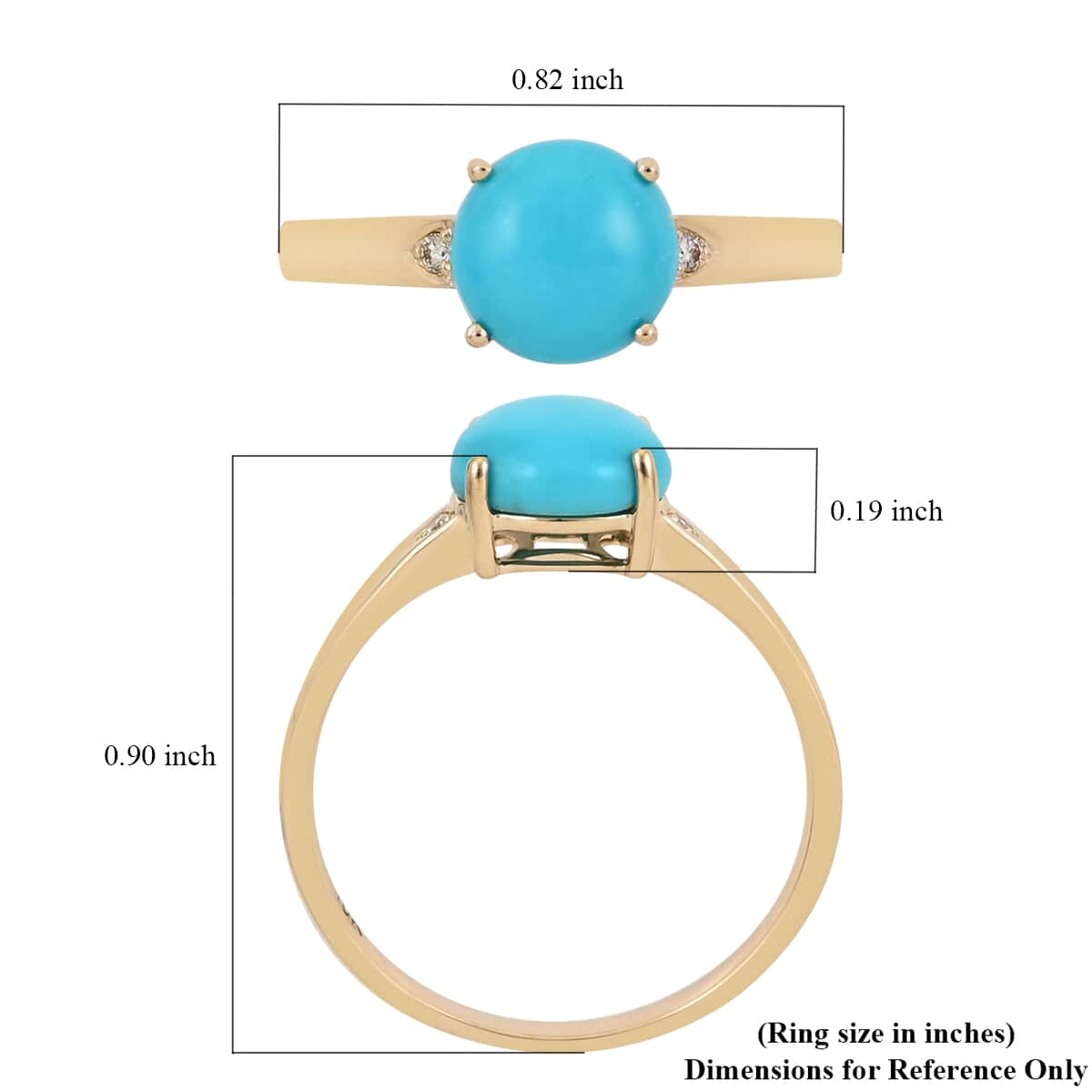 LUXORO 10K Yellow Gold AAA AMERICAN Natural Sleeping Beauty Turquoise and G-H I2 Diamond Ring 2.15 Grams 1.60 ctw image number 4