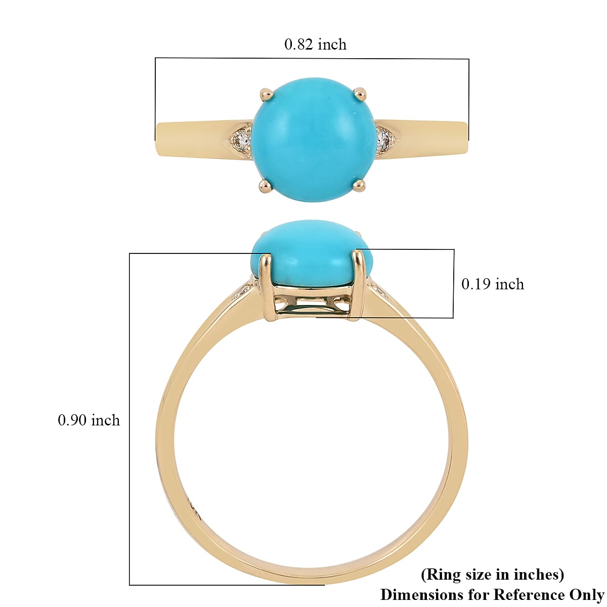 Luxoro 10K Yellow Gold AAA Sleeping Beauty Turquoise and G-H I2 Diamond Ring (Size 10.0) 2.15 Grams 1.60 ctw