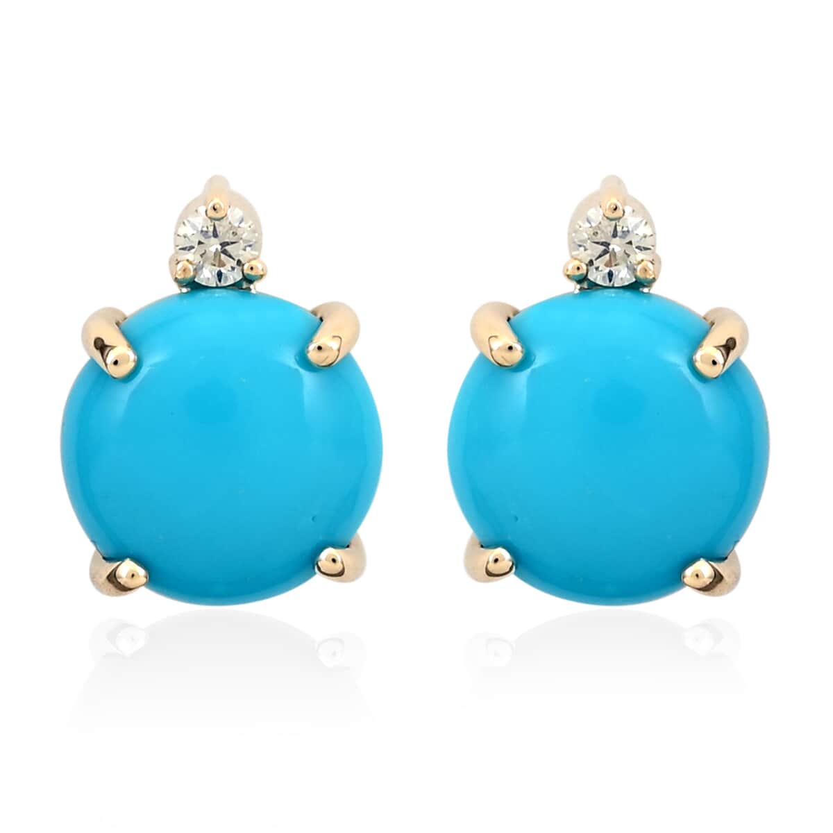 Luxoro 10K Yellow Gold AMERICAN Natural Sleeping Beauty Turquoise and G-H I2 Diamond Stud Earrings 3.30 ctw image number 0