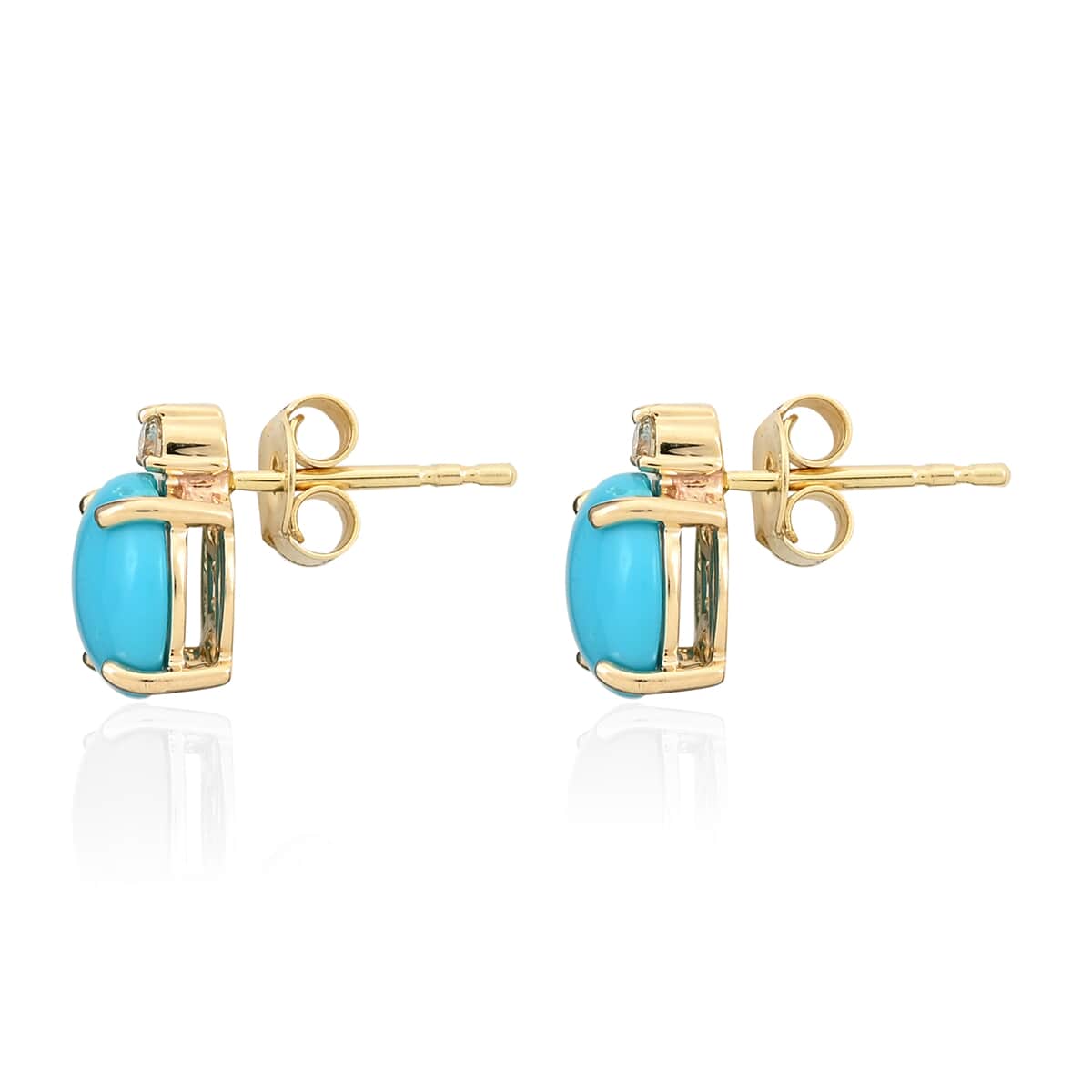 Luxoro 10K Yellow Gold AMERICAN Natural Sleeping Beauty Turquoise and G-H I2 Diamond Stud Earrings 3.30 ctw image number 2