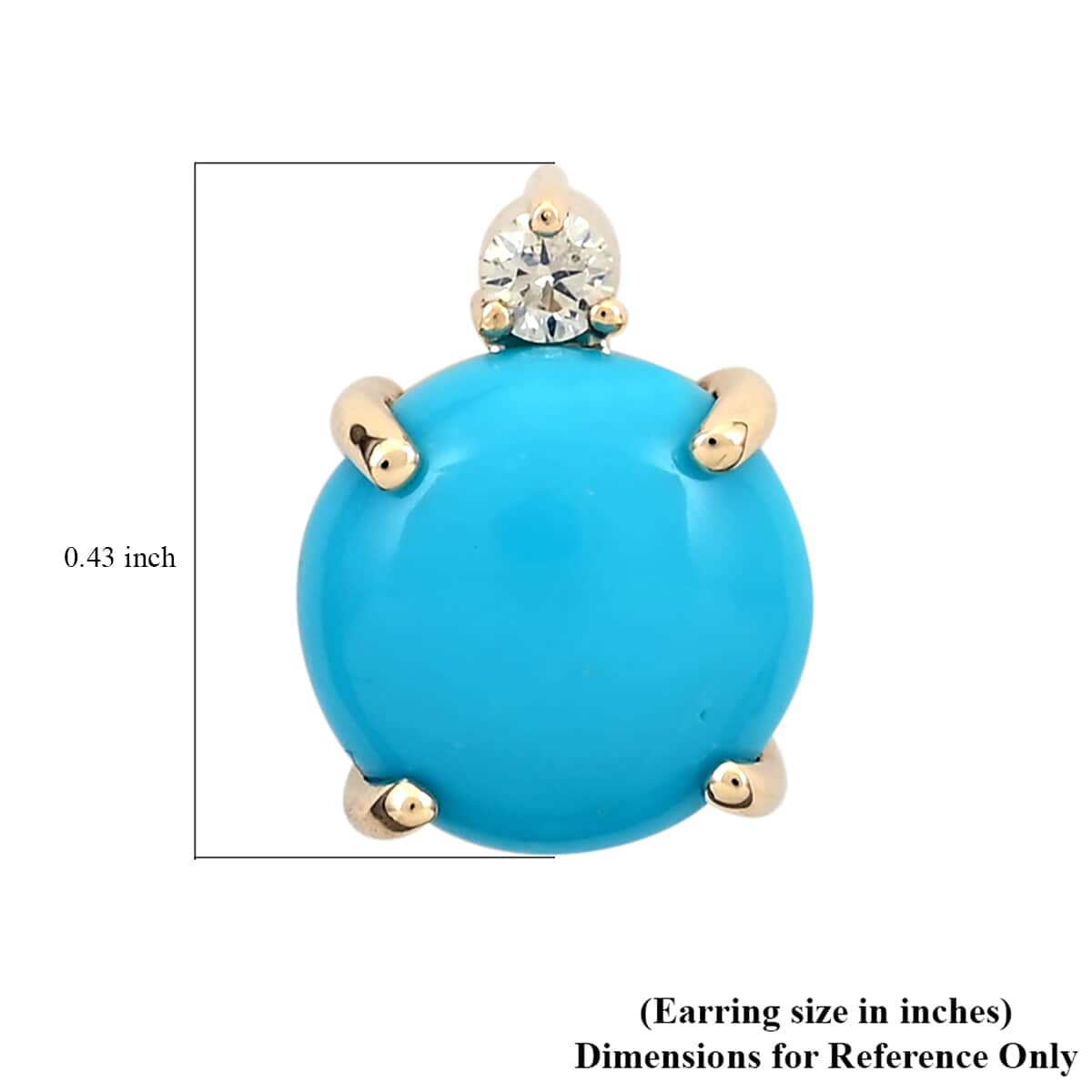 Luxoro 10K Yellow Gold AMERICAN Natural Sleeping Beauty Turquoise and G-H I2 Diamond Stud Earrings 3.30 ctw image number 3