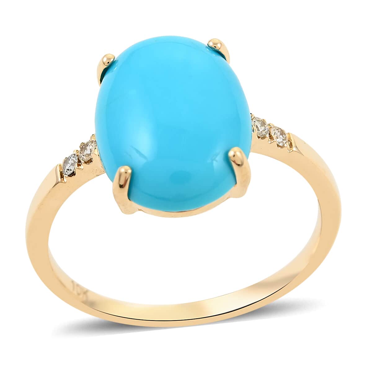 LUXORO 10K Yellow Gold AAA AMERICAN Natural Sleeping Beauty Turquoise and G-H I2 Diamond Ring (Size 10.0) 1.90 Grams 4.60 ctw image number 0