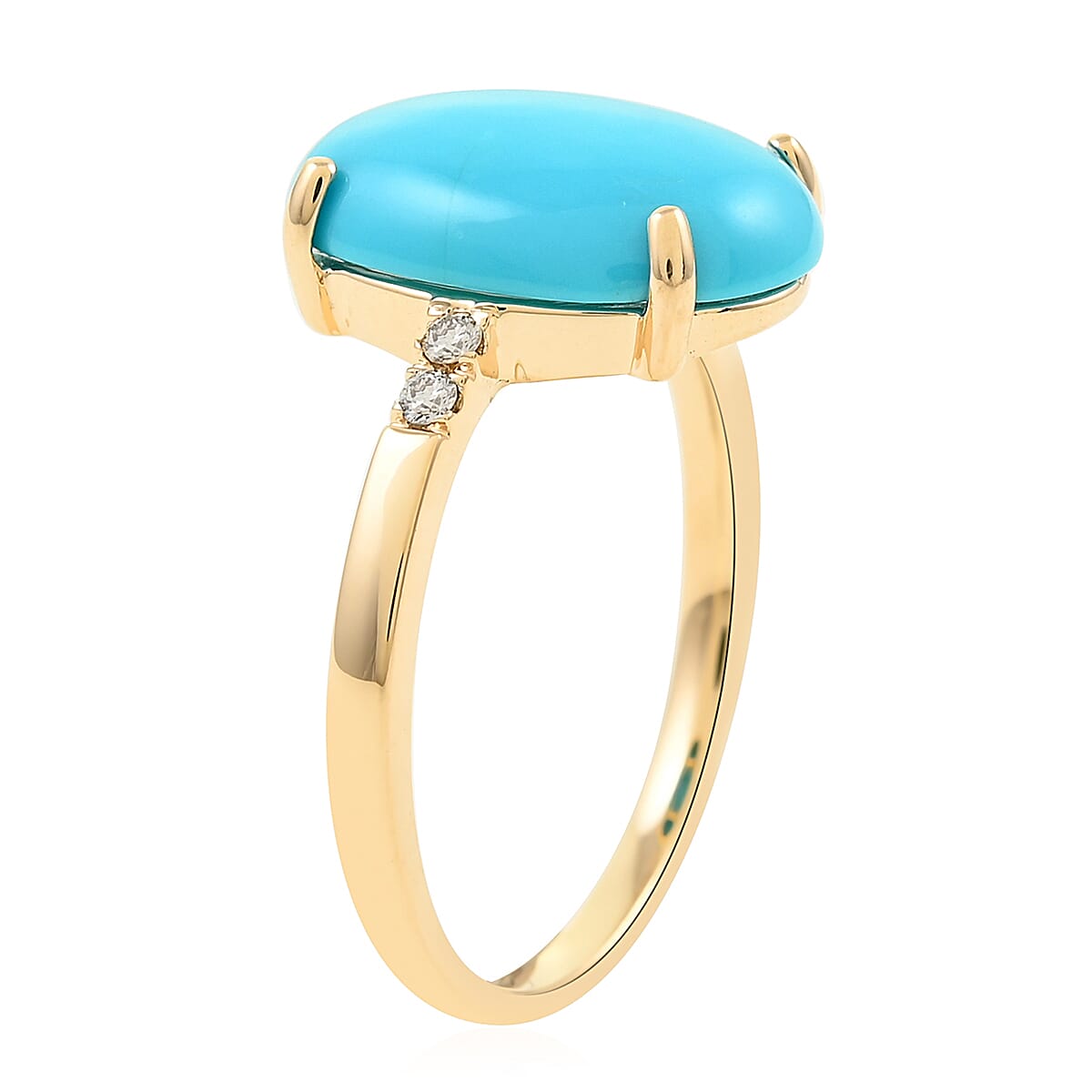 Luxoro 10K Yellow Gold AAA Sleeping Beauty Turquoise and G-H I2 Diamond Ring (Size 10.0) 1.90 Grams 4.60 ctw