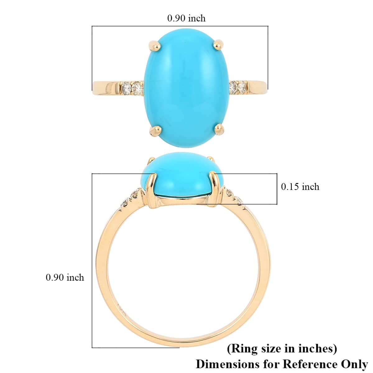 LUXORO 10K Yellow Gold AAA AMERICAN Natural Sleeping Beauty Turquoise and G-H I2 Diamond Ring (Size 10.0) 1.90 Grams 4.60 ctw image number 3