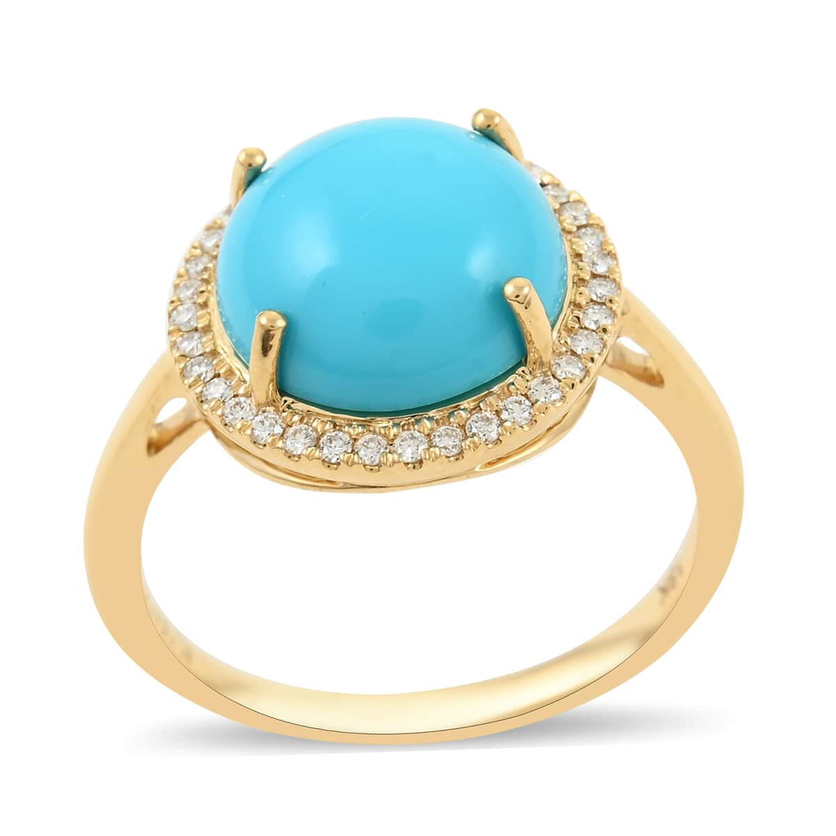 ILIANA 18K Yellow Gold AMERICAN Natural Sleeping Beauty Turquoise and G-H SI Diamond Halo Ring 4 Grams 3.90 ctw image number 0