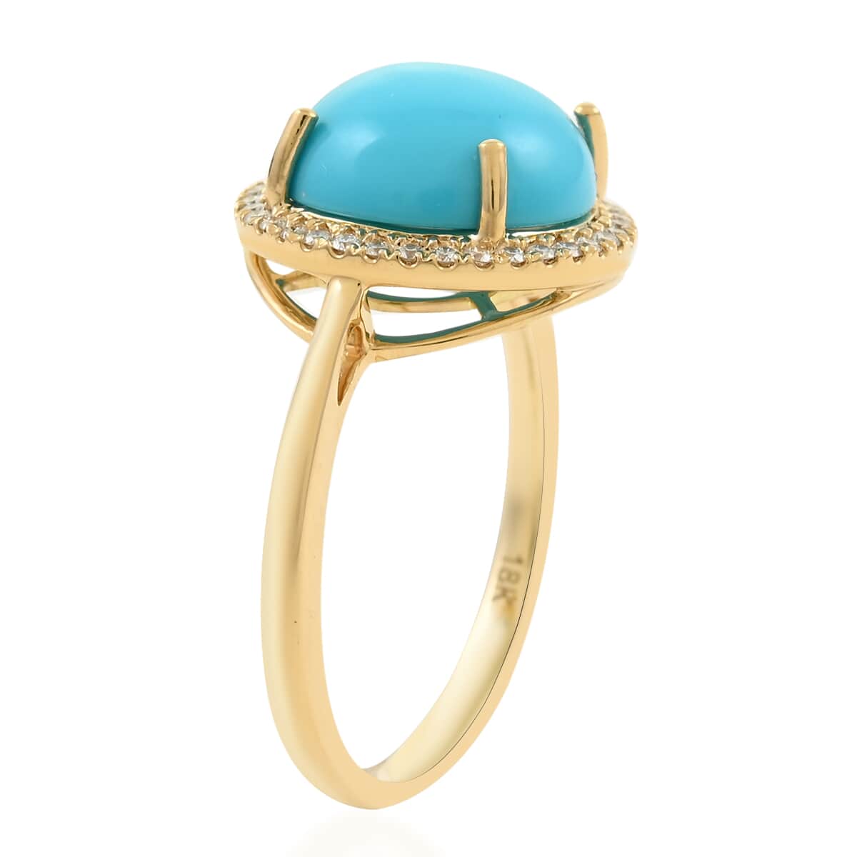 ILIANA 18K Yellow Gold AAA American Natural Sleeping Beauty Turquoise and G-H SI Diamond Halo Ring (Size 9.0) 4 Grams 3.90 ctw image number 2