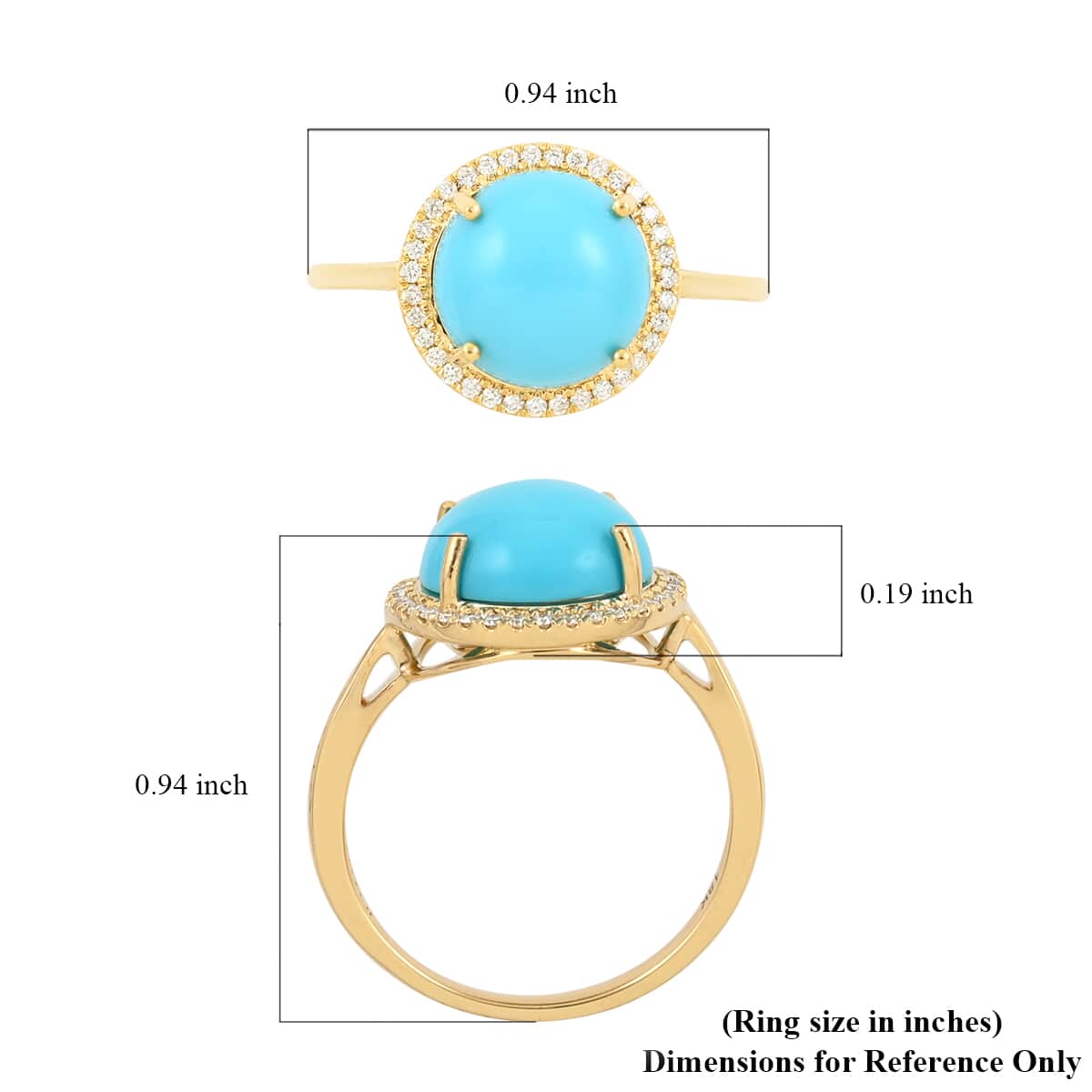 ILIANA 18K Yellow Gold AMERICAN Natural Sleeping Beauty Turquoise and G-H SI Diamond Halo Ring 4 Grams 3.90 ctw image number 4