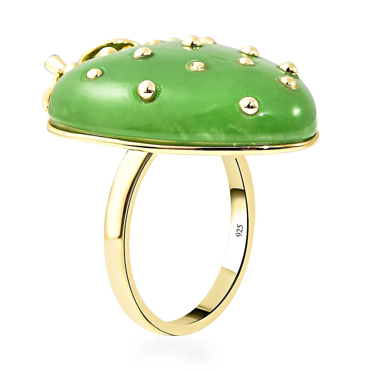 Green Jade (D) Strawberry Ring in Vermeil Yellow Gold Over Sterling Silver (Size 10.0) 39.00 ctw image number 3