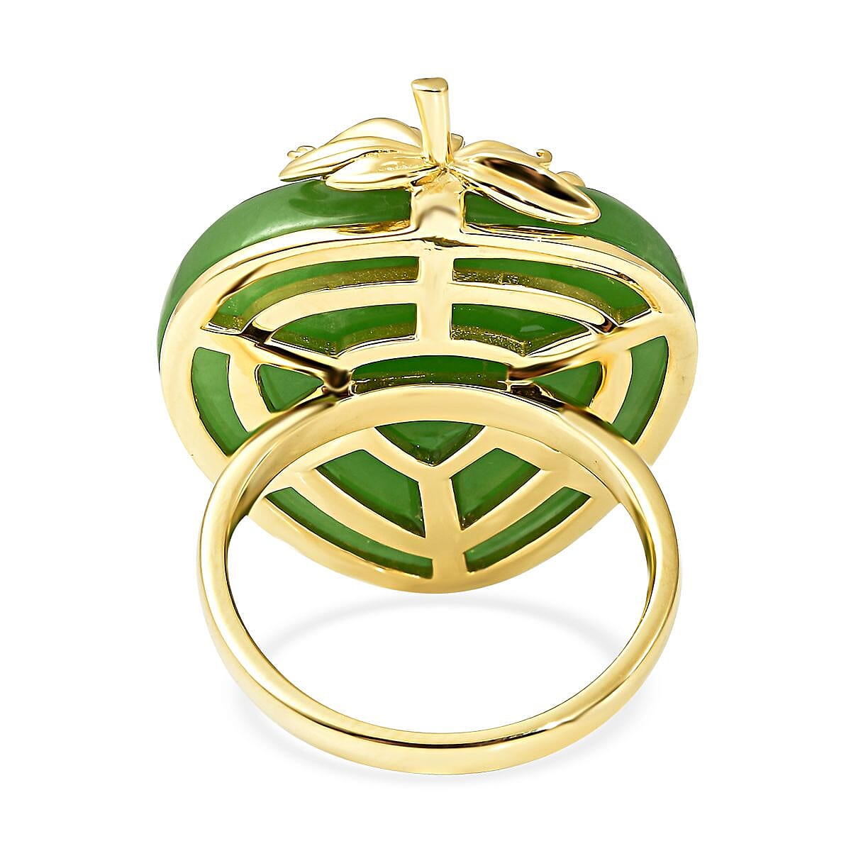 Green Jade (D) Strawberry Ring in Vermeil Yellow Gold Over Sterling Silver (Size 10.0) 39.00 ctw image number 4