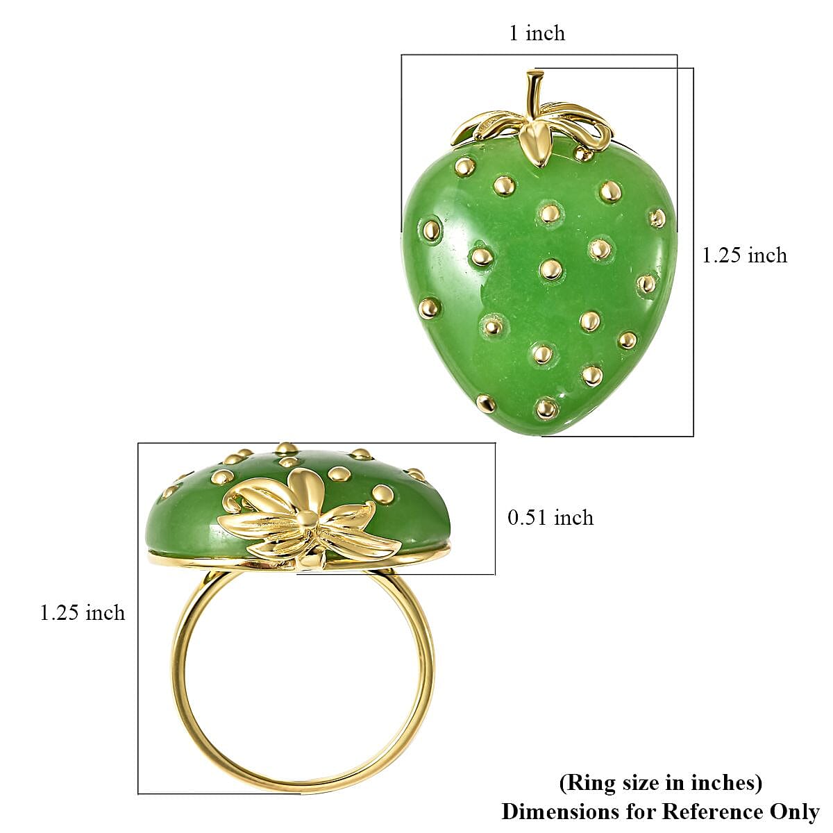 Green Jade (D) Strawberry Ring in Vermeil Yellow Gold Over Sterling Silver (Size 10.0) 39.00 ctw image number 5