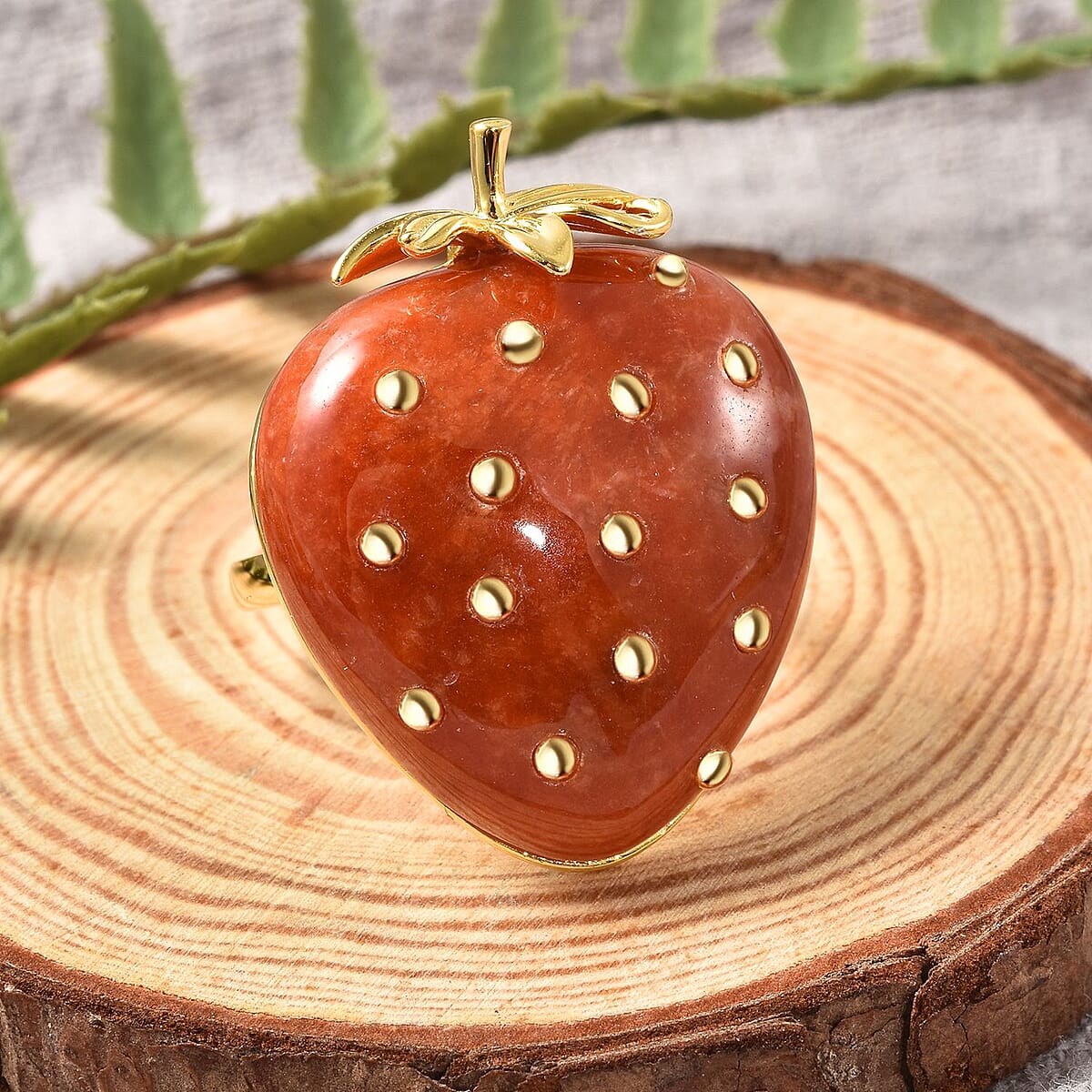 Red Jade (D) Strawberry Ring in Vermeil Yellow Gold Over Sterling Silver (Size 9.0) 39.00 ctw image number 1