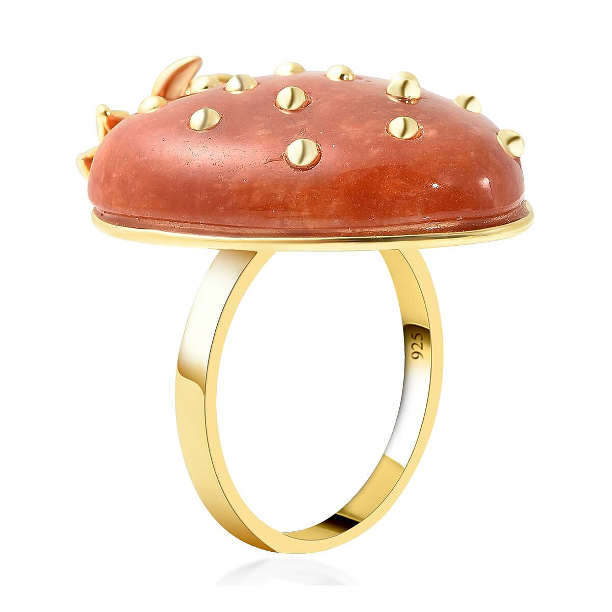 Red Jade (D) Strawberry Ring in Vermeil Yellow Gold Over Sterling Silver (Size 9.0) 39.00 ctw image number 3