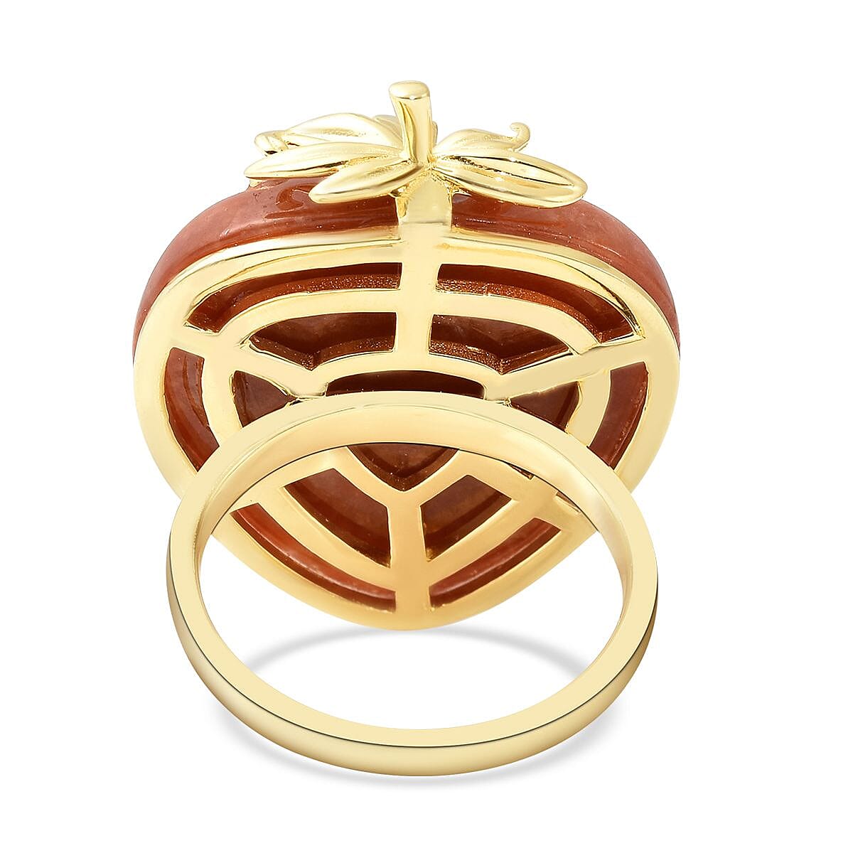 Red Jade (D) Strawberry Ring in Vermeil Yellow Gold Over Sterling Silver (Size 9.0) 39.00 ctw image number 4