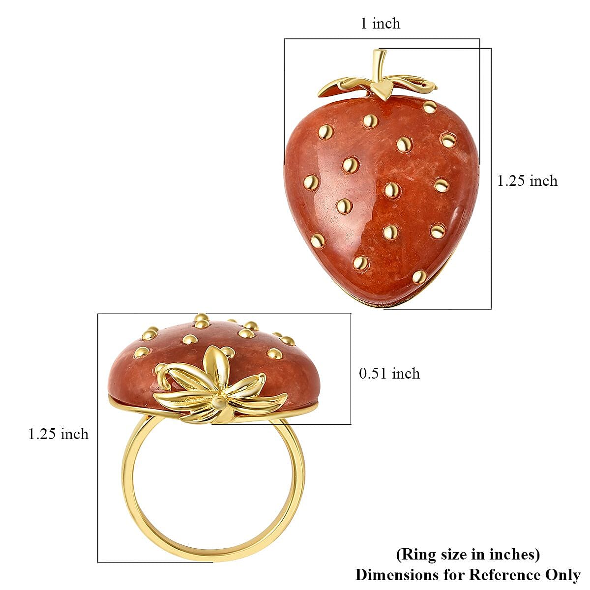 Red Jade (D) Strawberry Ring in Vermeil Yellow Gold Over Sterling Silver (Size 9.0) 39.00 ctw image number 5