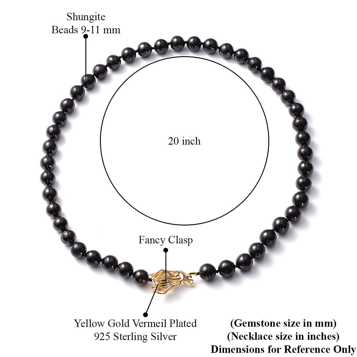 Shungite Beaded Necklace with Dragon Charm 20 Inches in Vermeil Yellow Gold Over Sterling Silver 288.50 ctw