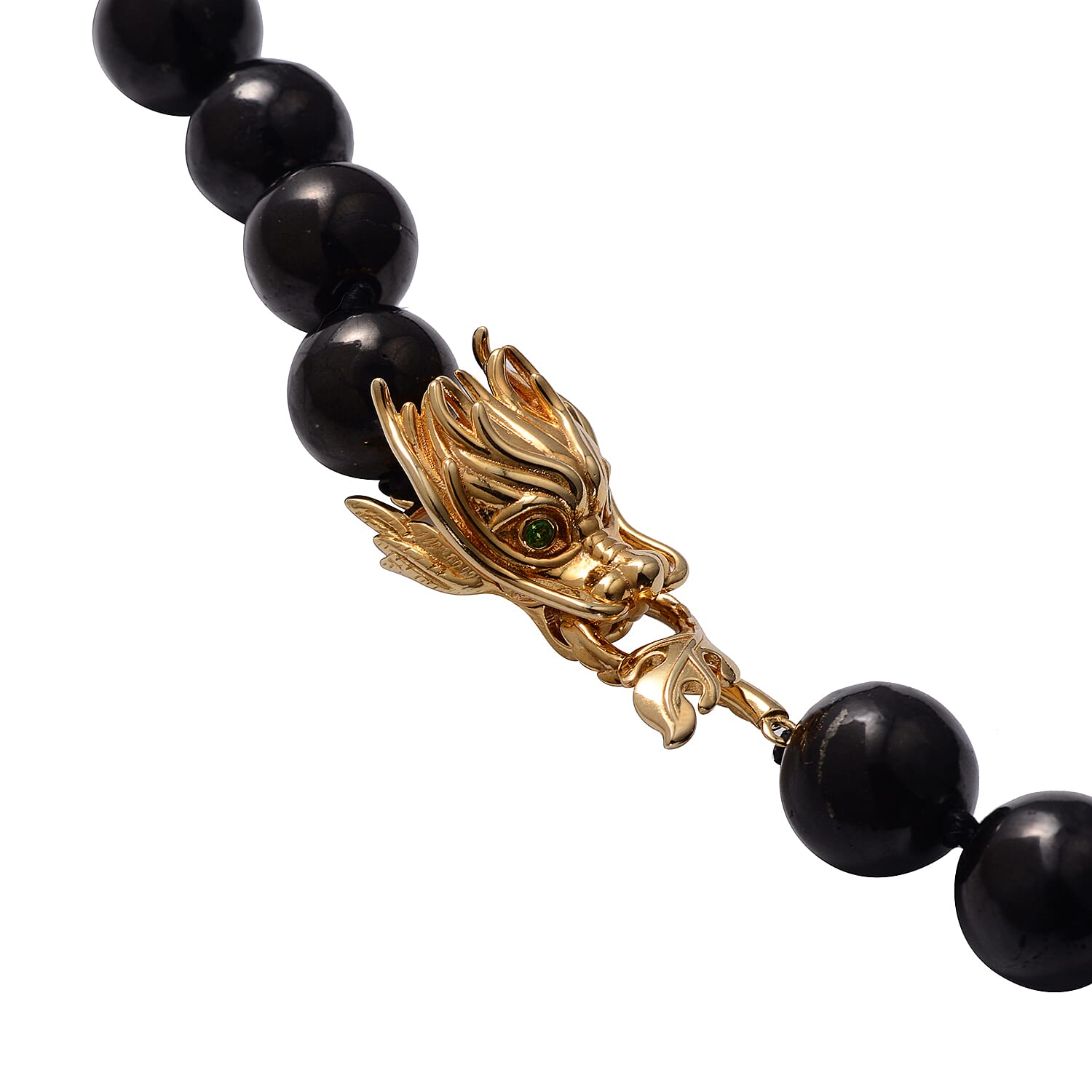 Shungite Beaded Necklace with Dragon Charm 20 Inches in Vermeil Yellow Gold Over Sterling Silver 288.50 ctw