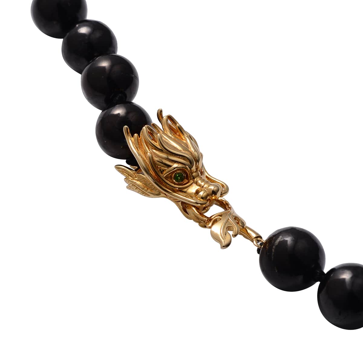 Shungite Beaded Necklace with Dragon Charm 20 Inches in Vermeil Yellow Gold Over Sterling Silver 288.50 ctw image number 3