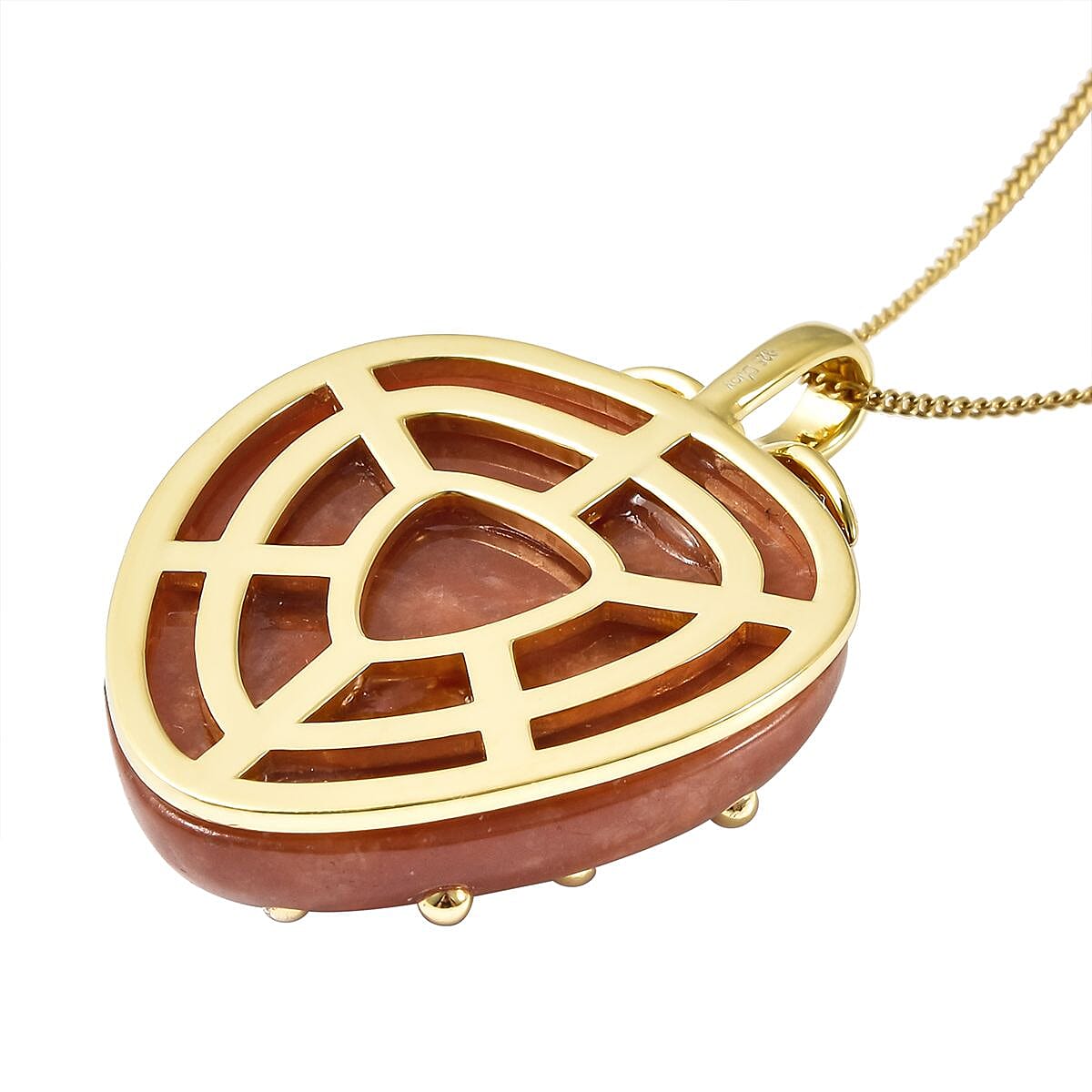 Red Jade (D) Strawberry Pendant Necklace 18 Inches in Vermeil Yellow Gold Over Sterling Silver 39.00 ctw image number 4