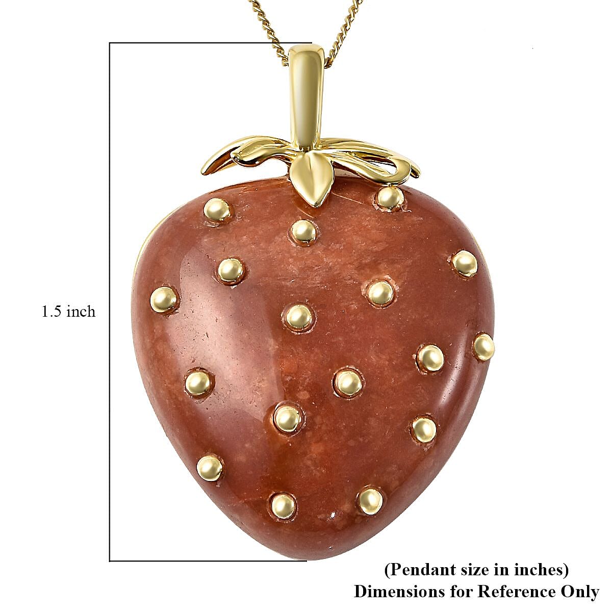 Red Jade (D) Strawberry Pendant Necklace 18 Inches in Vermeil Yellow Gold Over Sterling Silver 39.00 ctw image number 5
