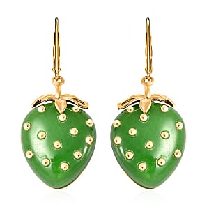 Green Jade (D) Strawberry Earrings in Vermeil Yellow Gold Over Sterling Silver 45.00 ctw