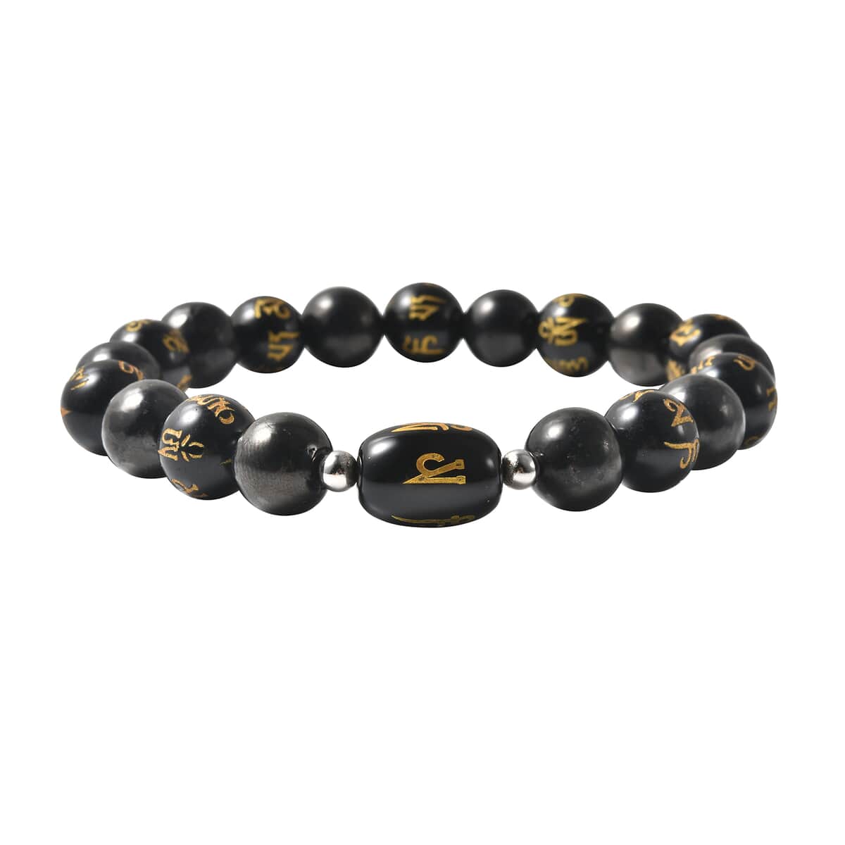 Black Agate, Black Obsidian and Shungite Beaded Bracelet in Rhodium Over Sterling Silver (7.00 In) 132.90 ctw image number 0