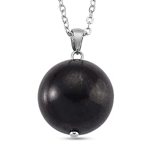 Shungite 47.00 ctw Lever Back Earrings and Pendant without Chain in Stainless Steel