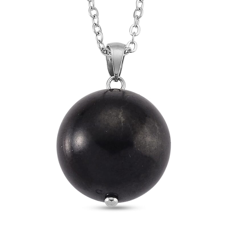 Shungite 47.00 ctw Lever Back Earrings and Pendant without Chain in Stainless Steel