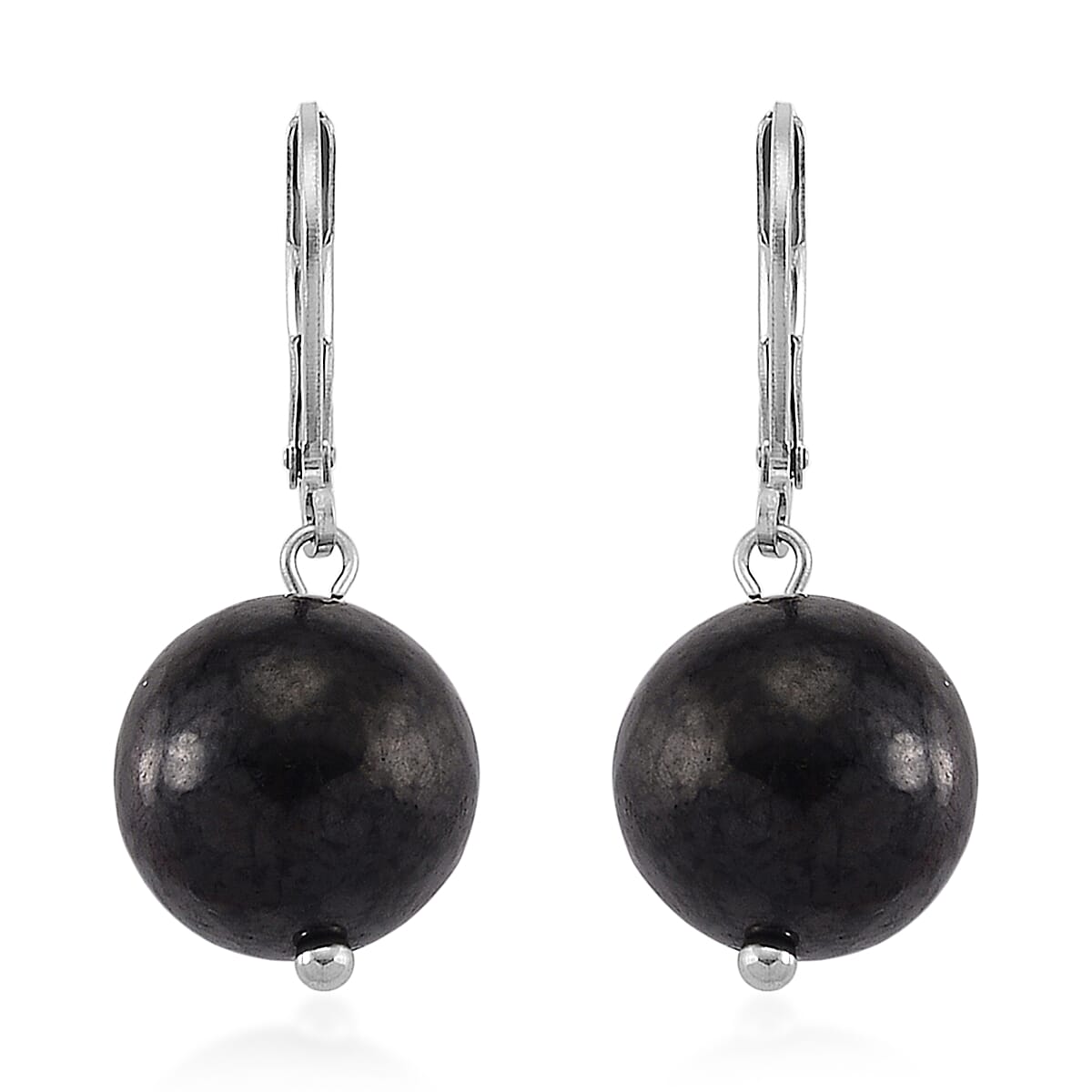 Shungite 47.00 ctw Lever Back Earrings and Pendant without Chain in Stainless Steel image number 5