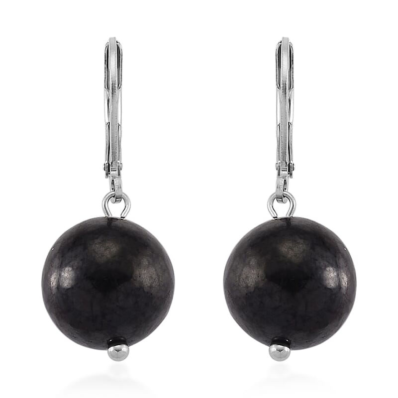 Shungite 47.00 ctw Lever Back Earrings and Pendant without Chain in Stainless Steel