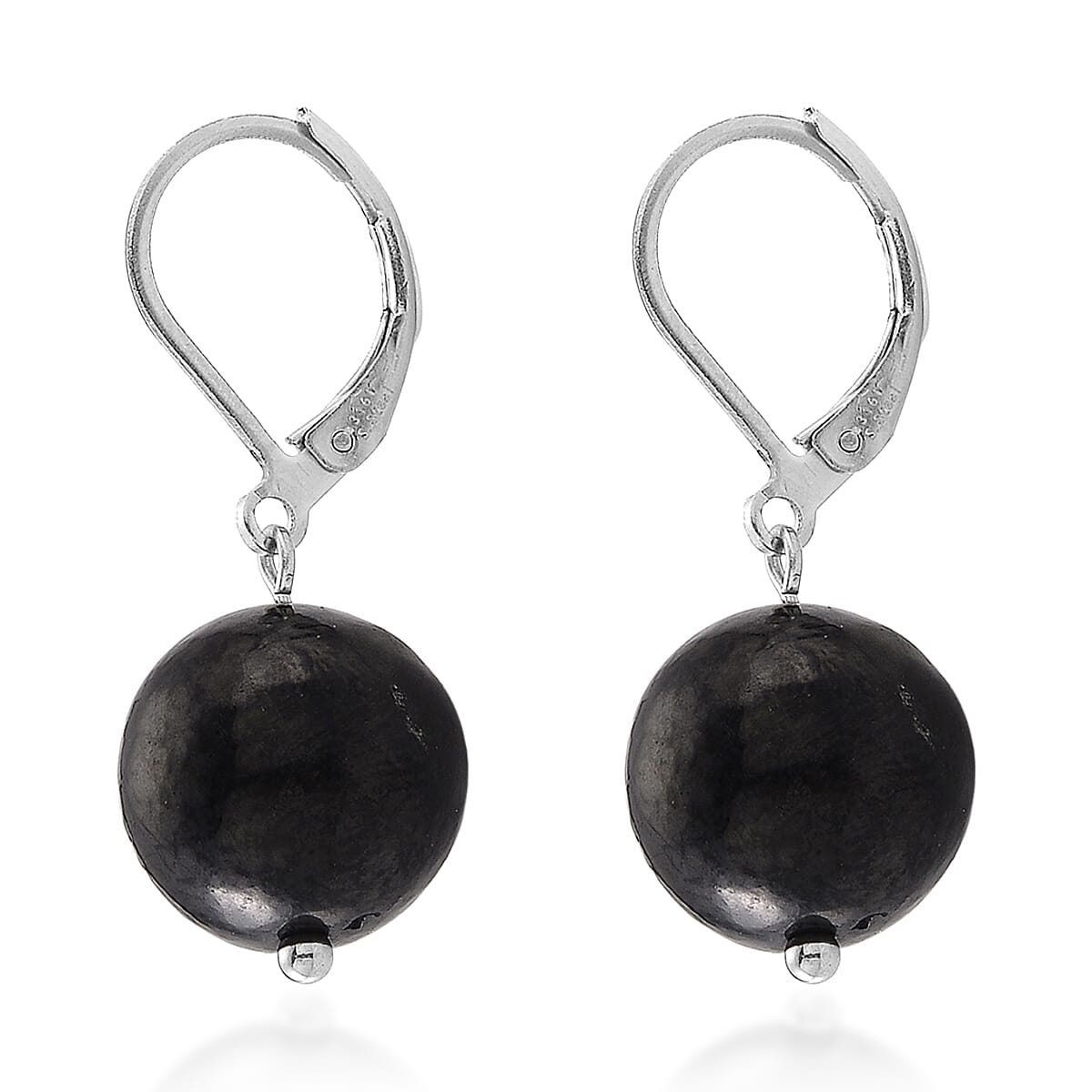 Shungite 47.00 ctw Lever Back Earrings and Pendant without Chain in Stainless Steel image number 6