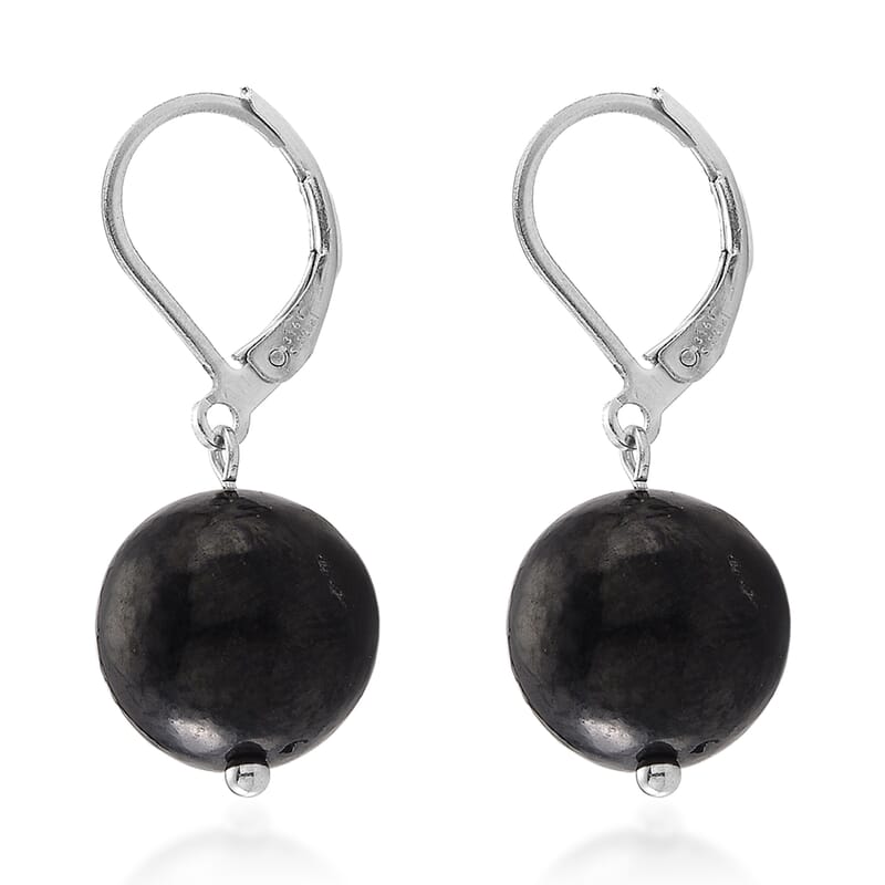Shungite 47.00 ctw Lever Back Earrings and Pendant without Chain in Stainless Steel