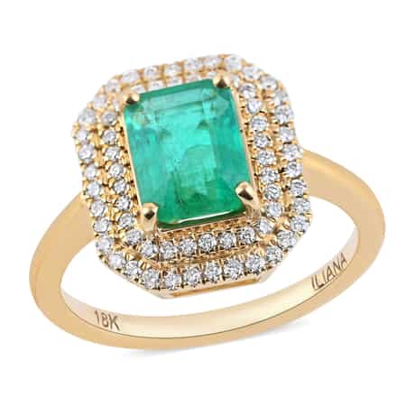 Iliana 18K Yellow Gold AAA Kagem Zambian Emerald and G-H SI Diamond Ring (Size 7.0) 2.00 ctw image number 0
