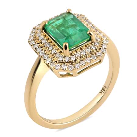 Iliana 18K Yellow Gold AAA Kagem Zambian Emerald and G-H SI Diamond Ring (Size 7.0) 2.00 ctw image number 3