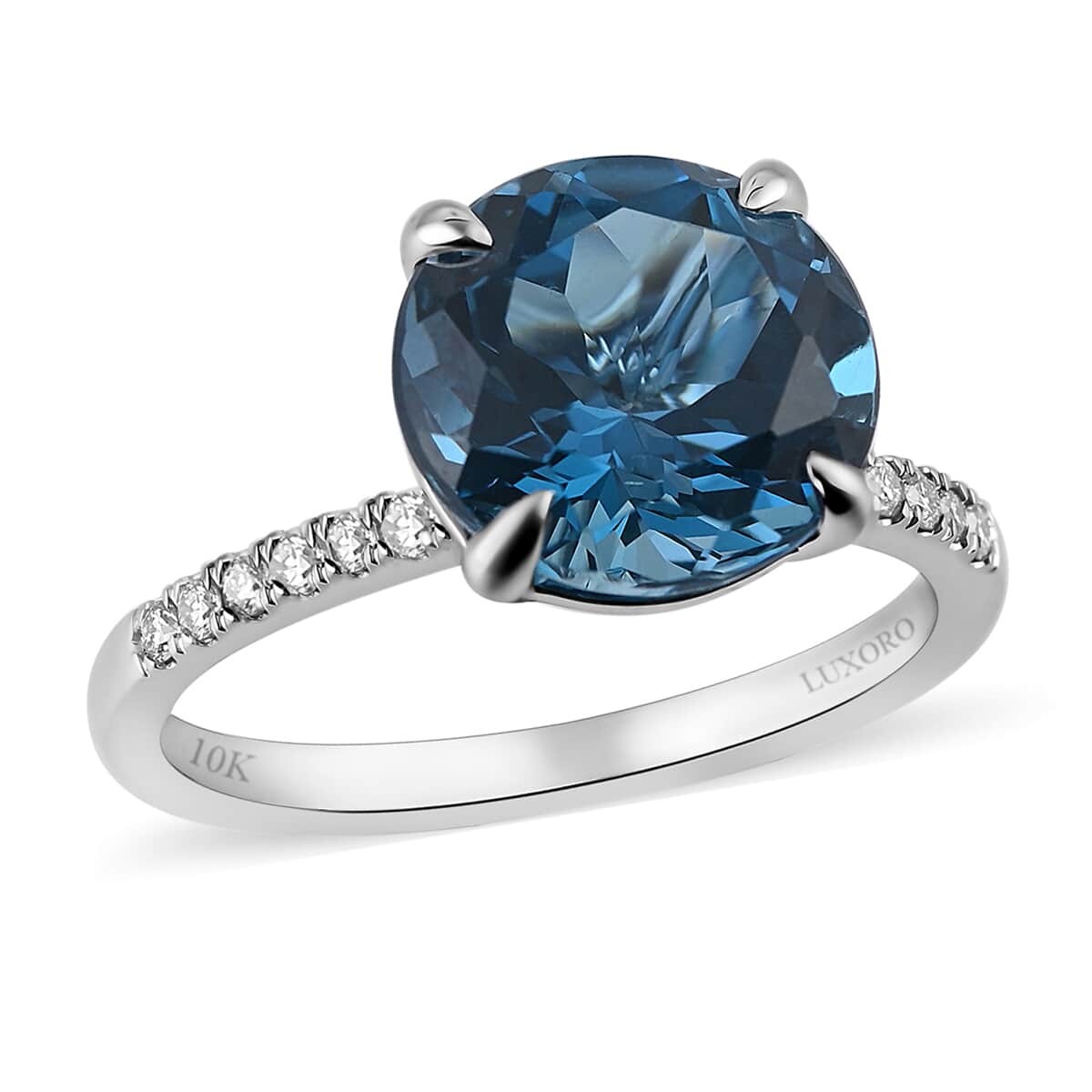 LUXORO 10K White Gold AAA London Blue Topaz and Diamond Solitaire Ring 2.40 Grams 4.85 ctw image number 0