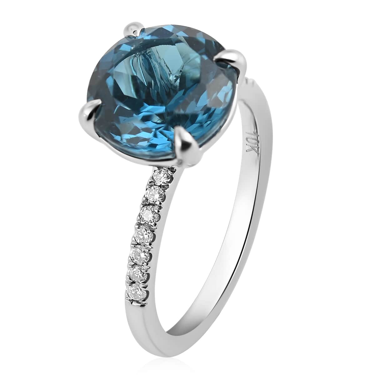 LUXORO 10K White Gold AAA London Blue Topaz and Diamond Solitaire Ring 2.40 Grams 4.85 ctw image number 3