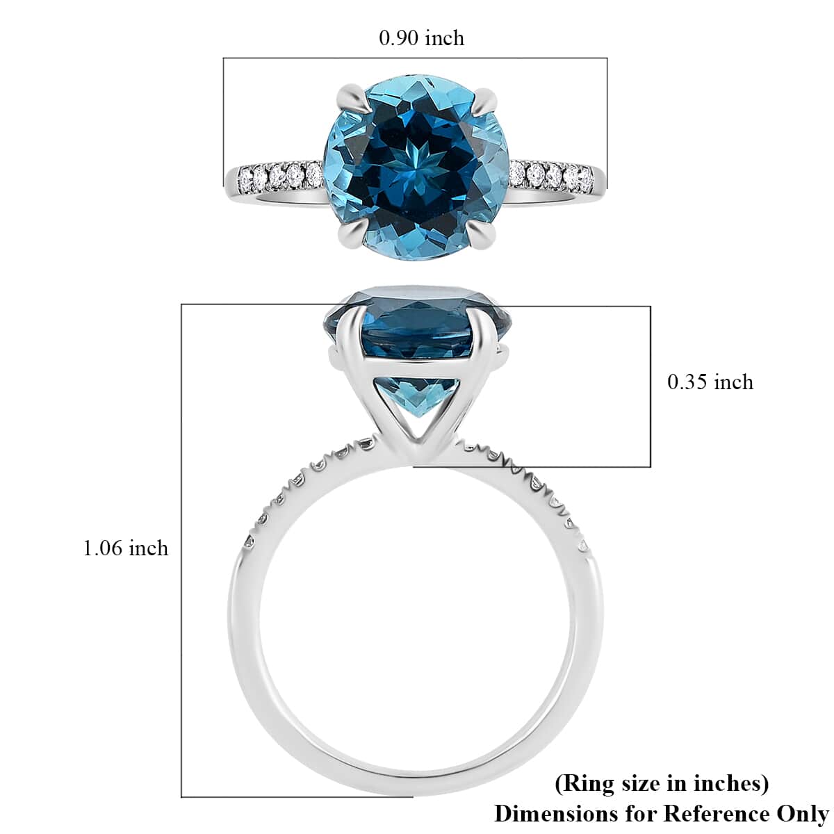 LUXORO 10K White Gold AAA London Blue Topaz and Diamond Solitaire Ring 2.40 Grams 4.85 ctw image number 5