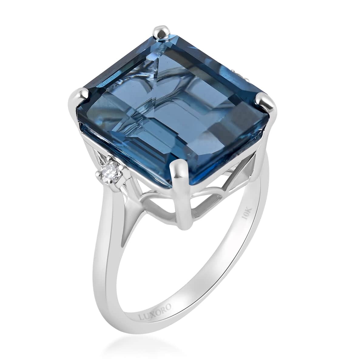 Luxoro 10K White Gold AAA London Blue Topaz and Diamond Ring (Size 6.0) 12.60 ctw image number 3