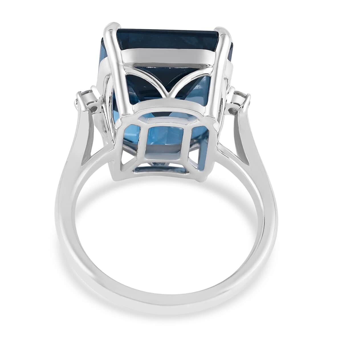 Luxoro 10K White Gold AAA London Blue Topaz and Diamond Ring (Size 6.0) 12.60 ctw image number 4