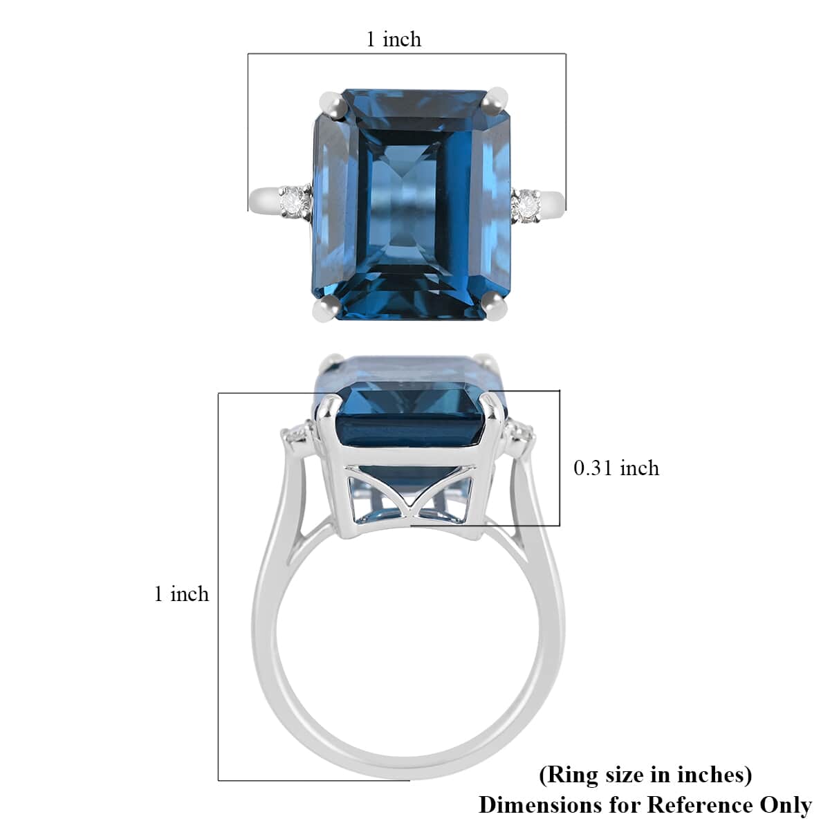 Luxoro 10K White Gold AAA London Blue Topaz and Diamond Ring (Size 6.0) 12.60 ctw image number 5