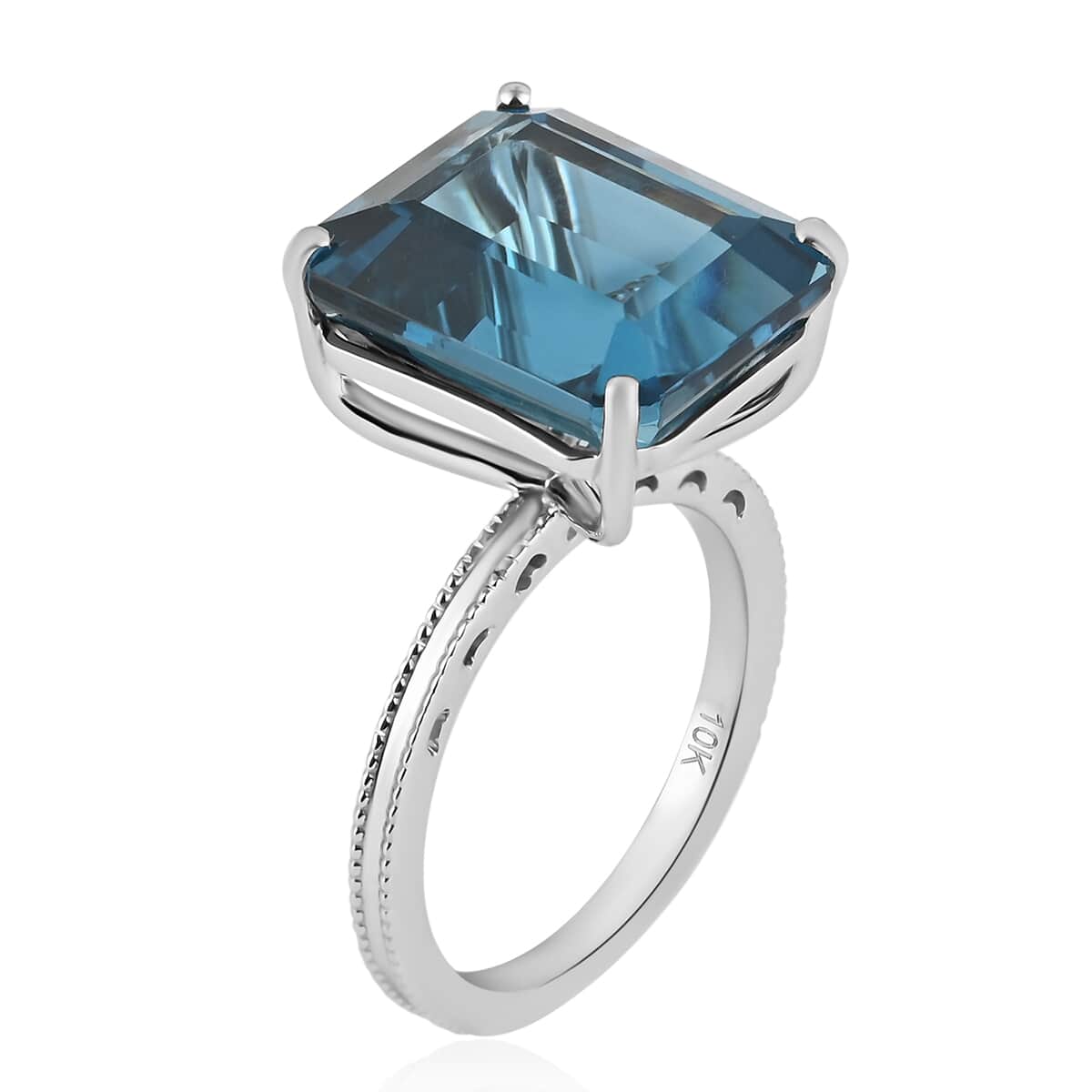 LUXORO 10K White Gold AAA London Blue Topaz Solitaire Ring 3.20 Grams 12.50 ctw image number 2