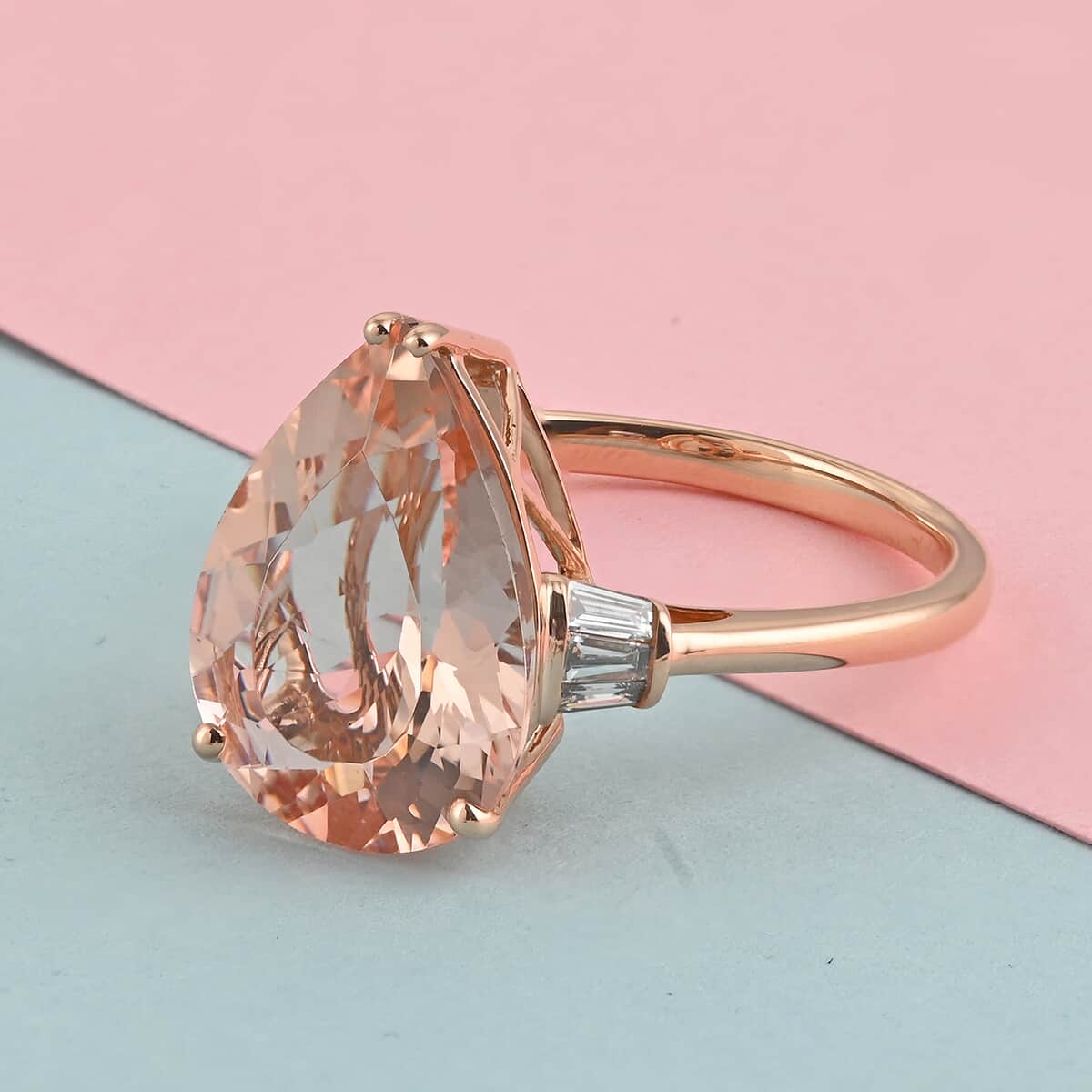 Iliana 18K Rose Gold AAA Marropino Morganite and G-H SI Diamond Solitaire Ring (Size 10.0) 4.35 Grams 8.30 ctw image number 1