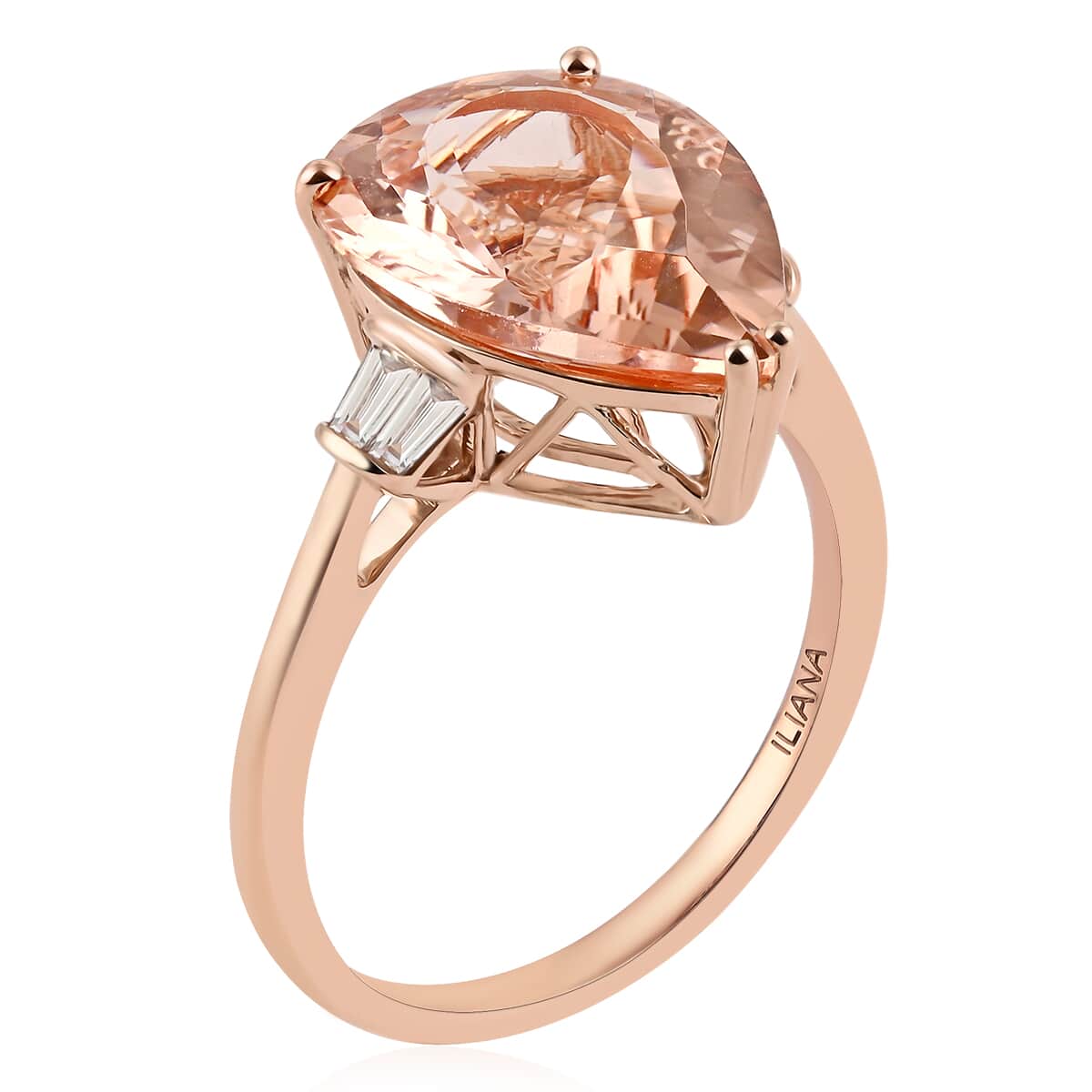 Iliana 18K Rose Gold AAA Marropino Morganite and G-H SI Diamond Solitaire Ring (Size 10.0) 4.35 Grams 8.30 ctw image number 2