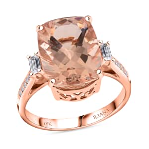 ILIANA 18K Rose Gold AAA Marropino Morganite and Diamond G-H SI Solitaire Ring (Size 7.0) 4.40 Grams 6.30 ctw