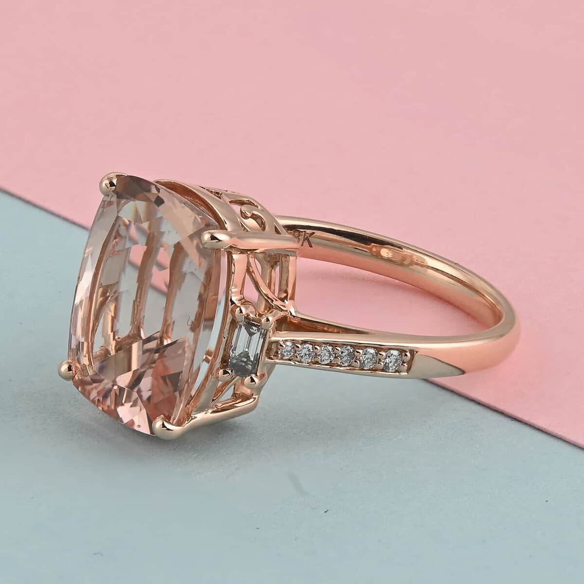 ILIANA 18K Rose Gold AAA Marropino Morganite and Diamond G-H SI Solitaire Ring (Size 7.0) 4.40 Grams 6.30 ctw image number 1