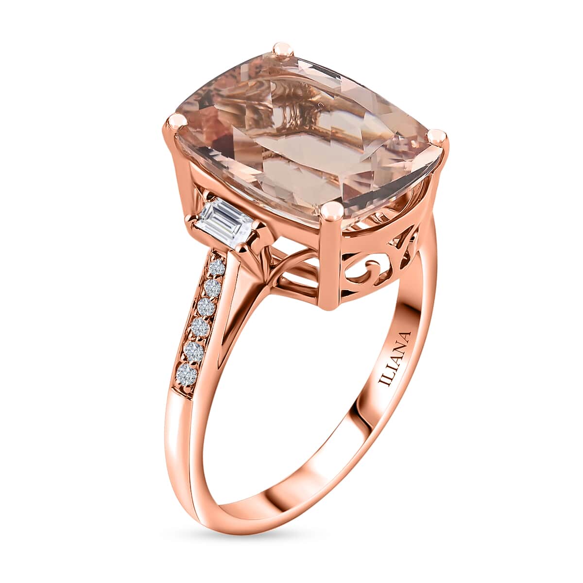 ILIANA 18K Rose Gold AAA Marropino Morganite and Diamond G-H SI Solitaire Ring (Size 7.0) 4.40 Grams 6.30 ctw image number 3