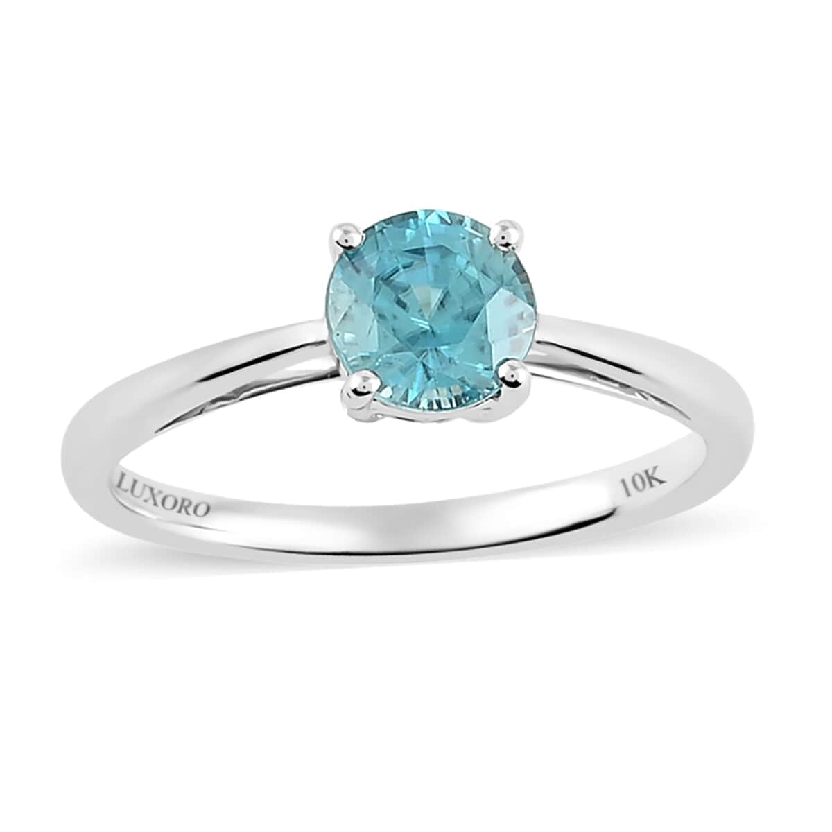 Certified LUXORO 10K White Gold AAAA Blue Zircon Solitaire Ring 1.60 ctw image number 0