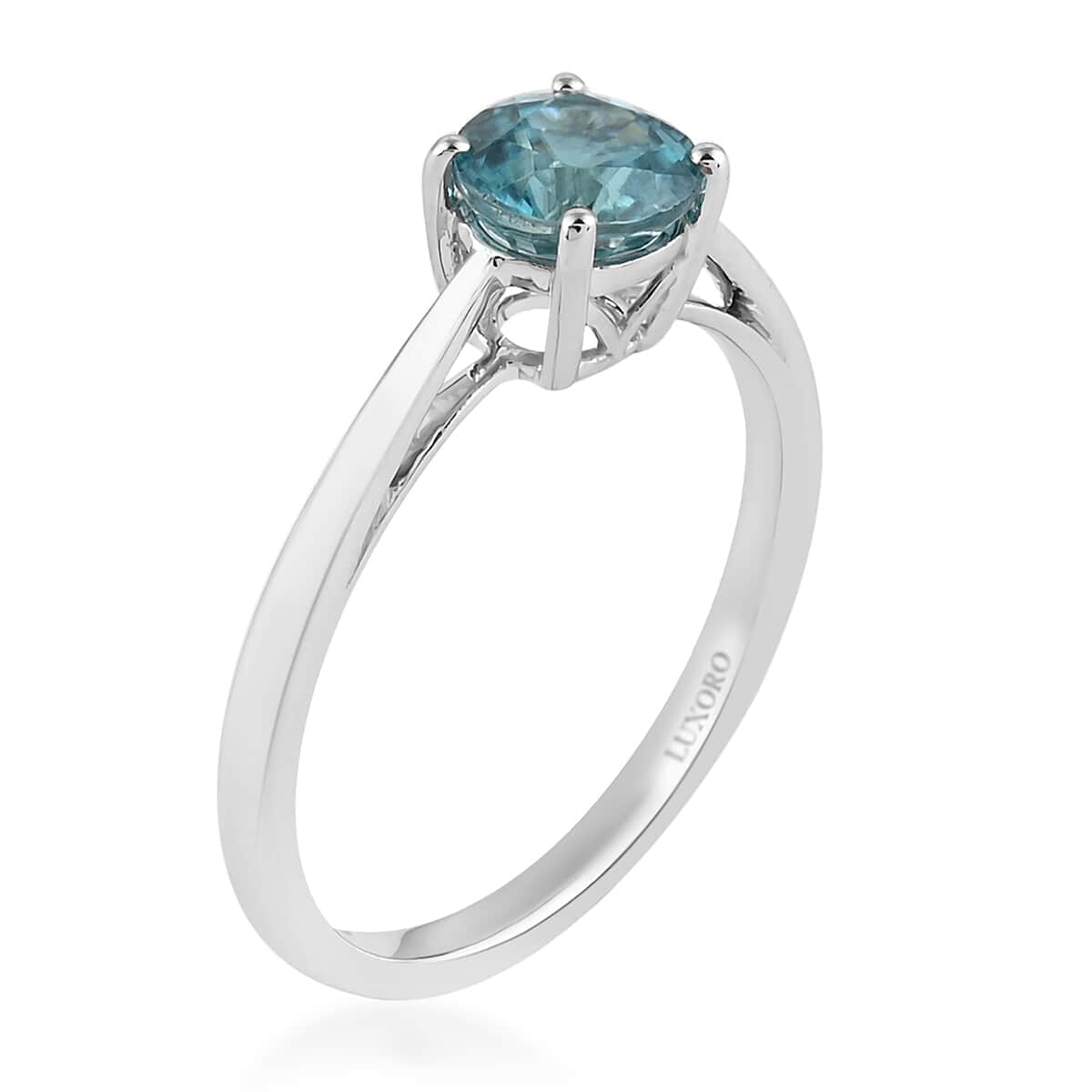 Certified LUXORO 10K White Gold AAAA Blue Zircon Solitaire Ring 1.60 ctw image number 2